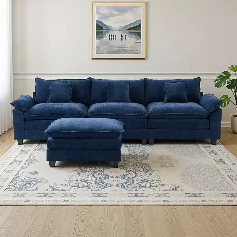 Canapé modulable en forme de L EHMKNP 112, canapé moelleux et confortable avec pouf mobile, coussins d'assise profonds pour salon