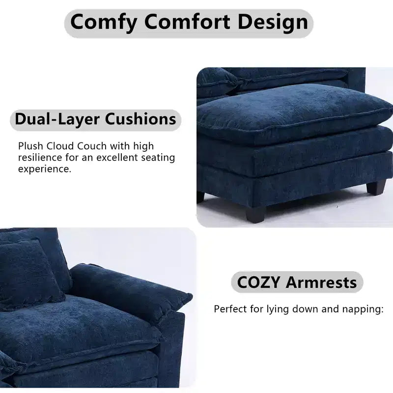 Canapé modulable en forme de L EHMKNP 112, canapé moelleux et confortable avec pouf mobile, coussins d'assise profonds pour salon