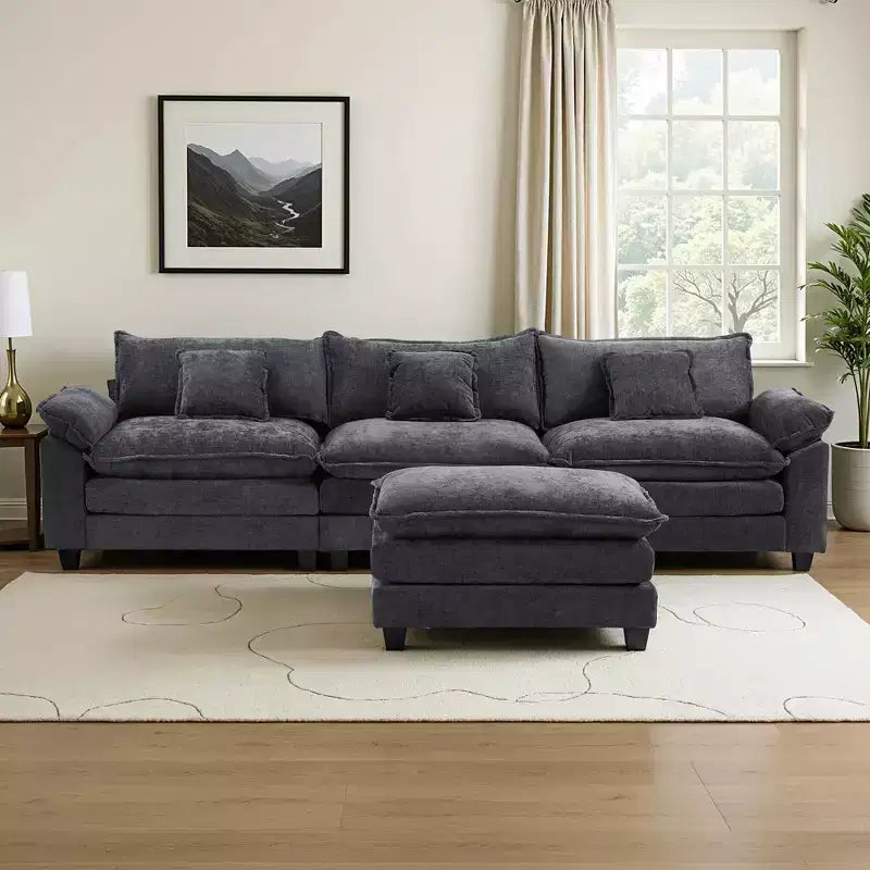 Canapé modulable en forme de L EHMKNP 112, canapé moelleux et confortable avec pouf mobile, coussins d'assise profonds pour salon
