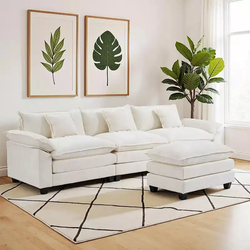 Canapé modulable en forme de L EHMKNP 112, canapé moelleux et confortable avec pouf mobile, coussins d'assise profonds pour salon