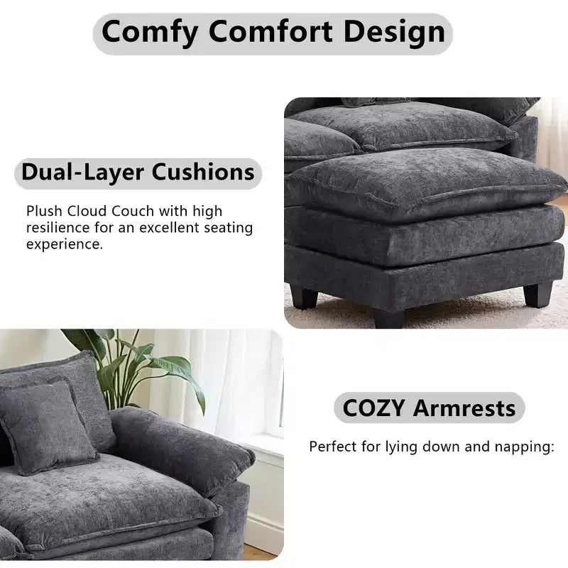 Canapé modulable en forme de L EHMKNP 112, canapé moelleux et confortable avec pouf mobile, coussins d'assise profonds pour salon