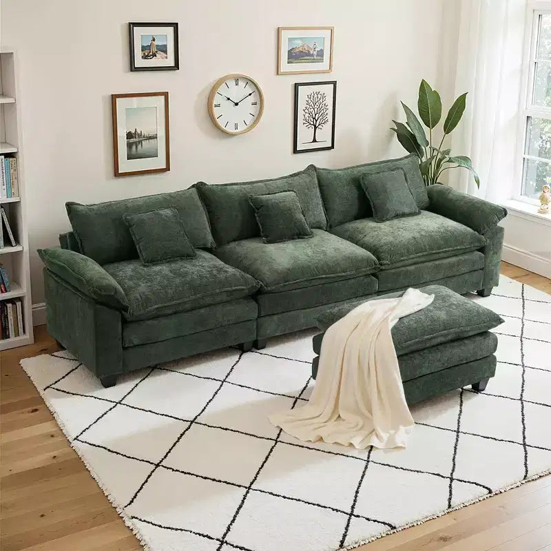 Canapé modulable en forme de L EHMKNP 112, canapé moelleux et confortable avec pouf mobile, coussins d'assise profonds pour salon