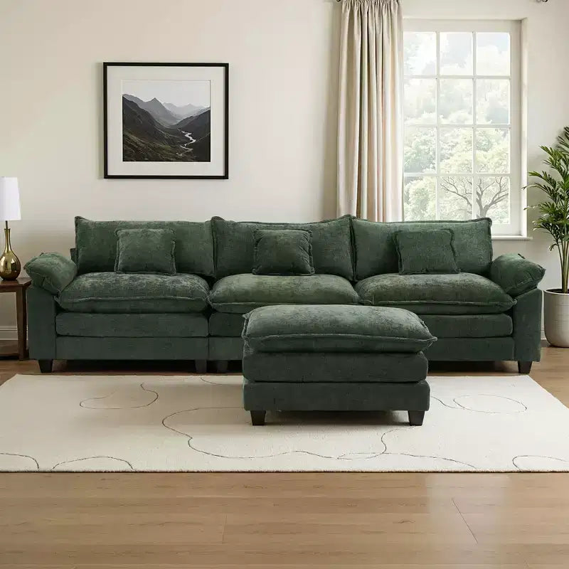 Canapé modulable en forme de L EHMKNP 112, canapé moelleux et confortable avec pouf mobile, coussins d'assise profonds pour salon