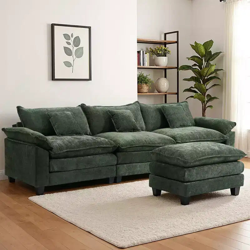 Canapé modulable en forme de L EHMKNP 112, canapé moelleux et confortable avec pouf mobile, coussins d'assise profonds pour salon