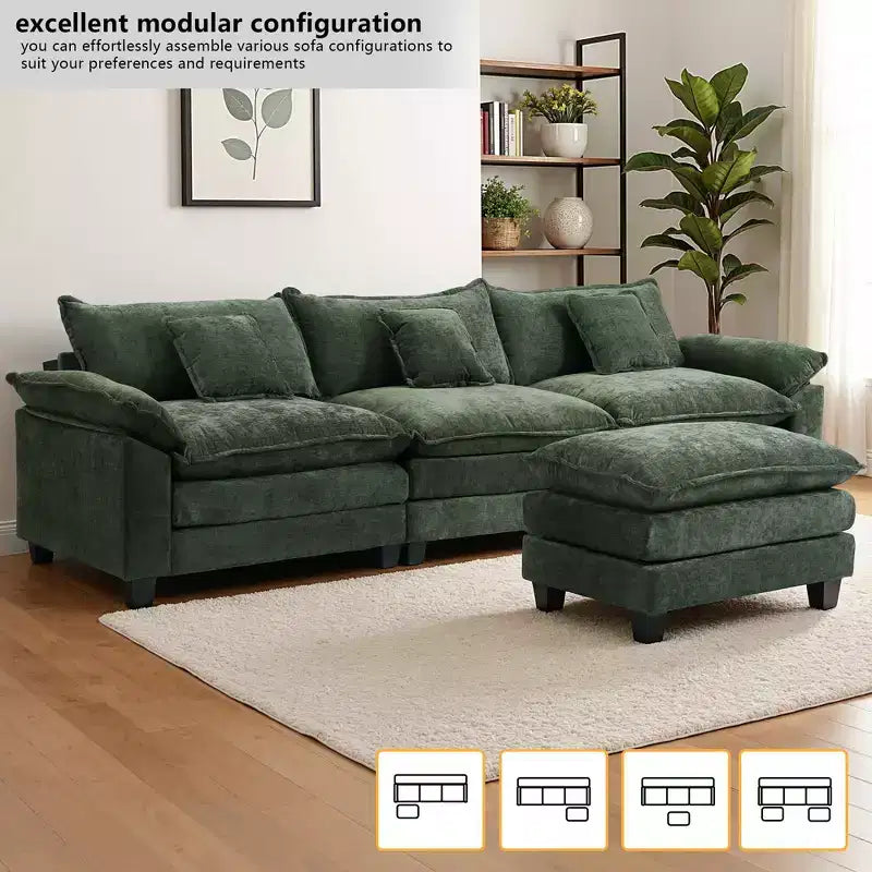 Canapé modulable en forme de L EHMKNP 112, canapé moelleux et confortable avec pouf mobile, coussins d'assise profonds pour salon