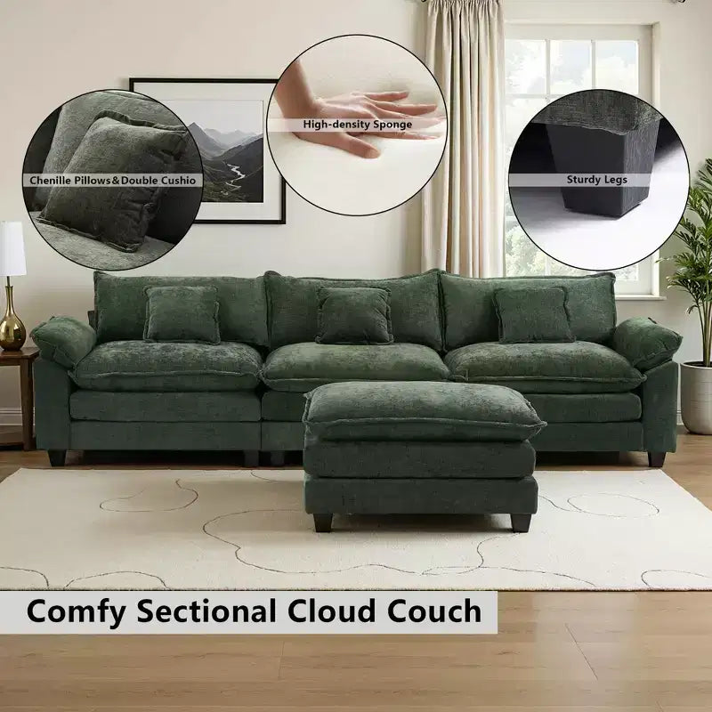 Canapé modulable en forme de L EHMKNP 112, canapé moelleux et confortable avec pouf mobile, coussins d'assise profonds pour salon