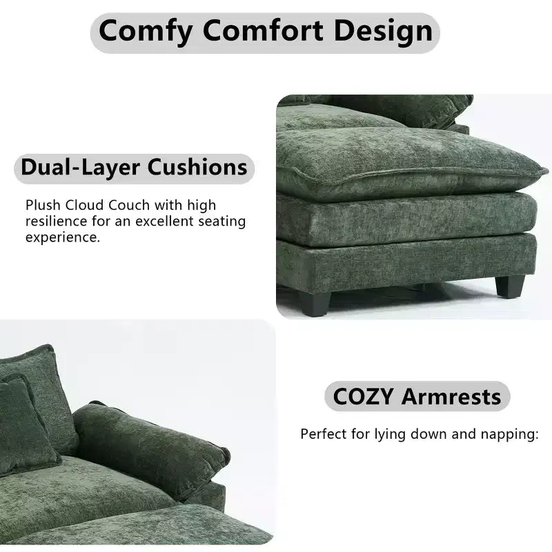 Canapé modulable en forme de L EHMKNP 112, canapé moelleux et confortable avec pouf mobile, coussins d'assise profonds pour salon