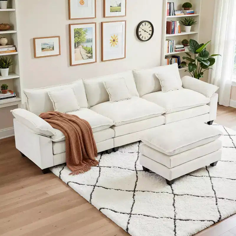 Canapé modulable en forme de L EHMKNP 112, canapé moelleux et confortable avec pouf mobile, coussins d'assise profonds pour salon