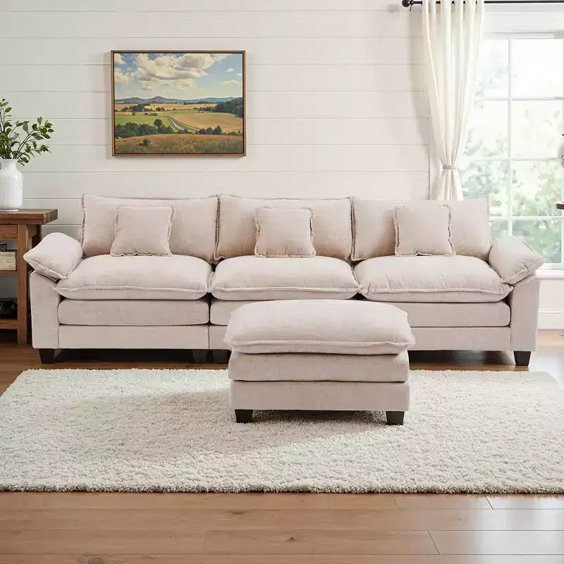 Canapé modulable en forme de L EHMKNP 112, canapé moelleux et confortable avec pouf mobile, coussins d'assise profonds pour salon