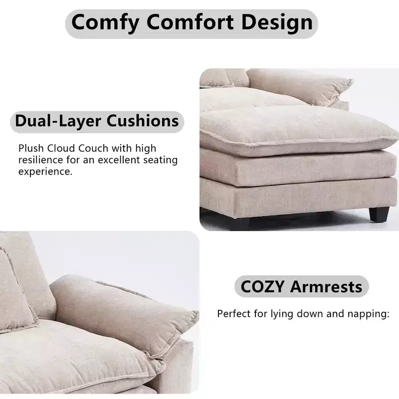 Canapé modulable en forme de L EHMKNP 112, canapé moelleux et confortable avec pouf mobile, coussins d'assise profonds pour salon