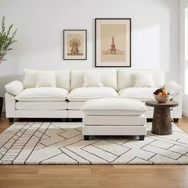 Canapé modulable en forme de L EHMKNP 112, canapé moelleux et confortable avec pouf mobile, coussins d'assise profonds pour salon