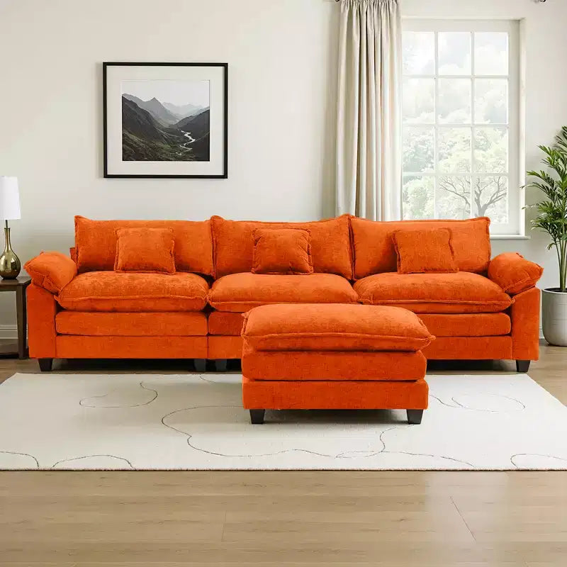 Canapé modulable en forme de L EHMKNP 112, canapé moelleux et confortable avec pouf mobile, coussins d'assise profonds pour salon
