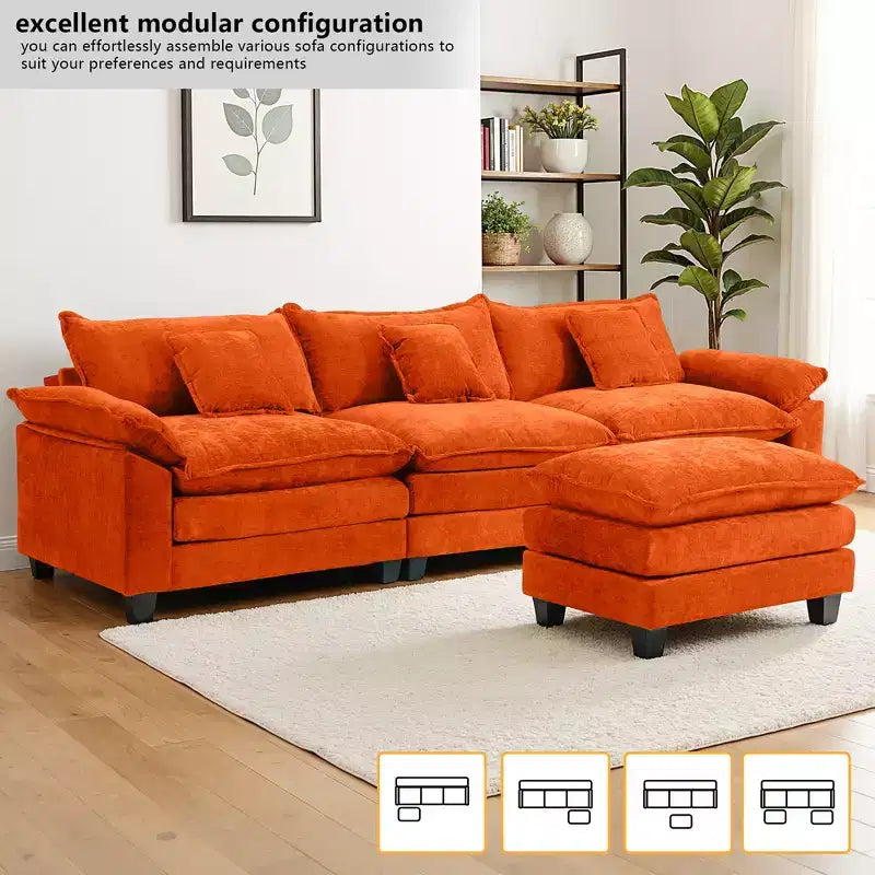 Canapé modulable en forme de L EHMKNP 112, canapé moelleux et confortable avec pouf mobile, coussins d'assise profonds pour salon