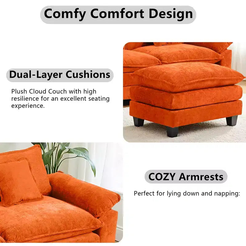 Canapé modulable en forme de L EHMKNP 112, canapé moelleux et confortable avec pouf mobile, coussins d'assise profonds pour salon