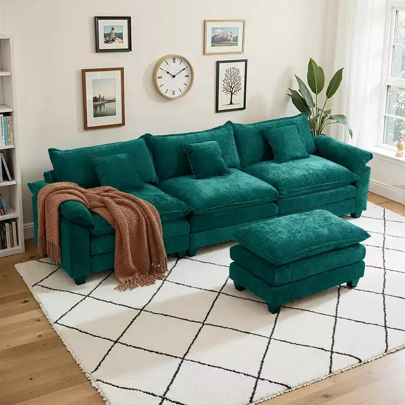 Canapé modulable en forme de L EHMKNP 112, canapé moelleux et confortable avec pouf mobile, coussins d'assise profonds pour salon