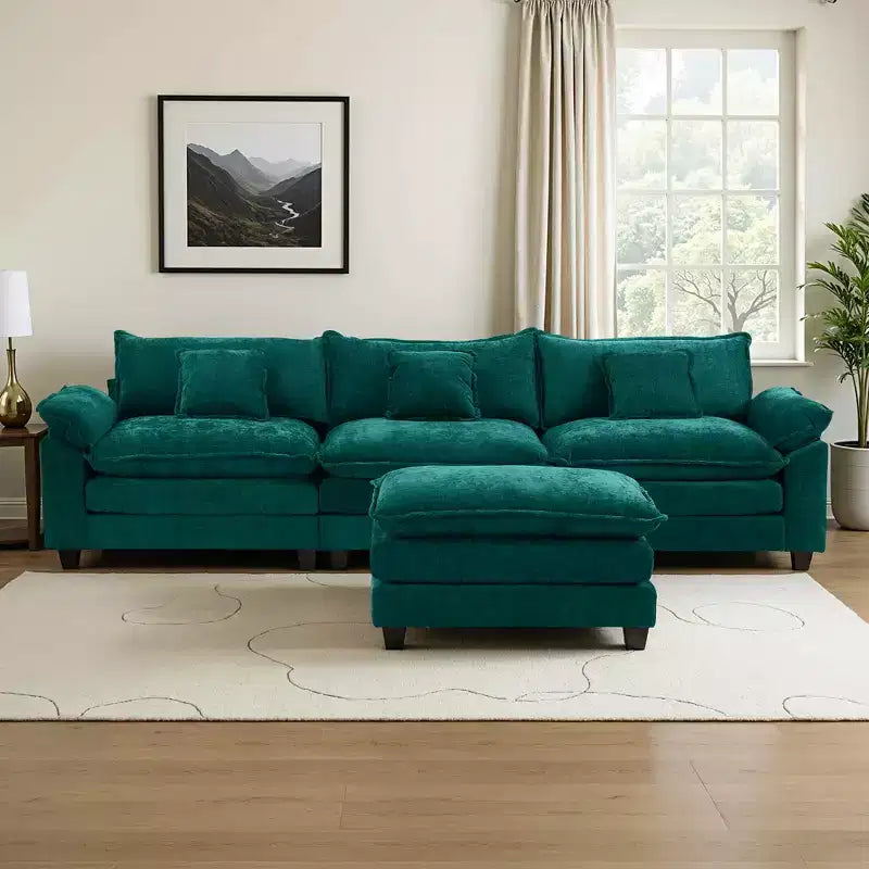 Canapé modulable en forme de L EHMKNP 112, canapé moelleux et confortable avec pouf mobile, coussins d'assise profonds pour salon