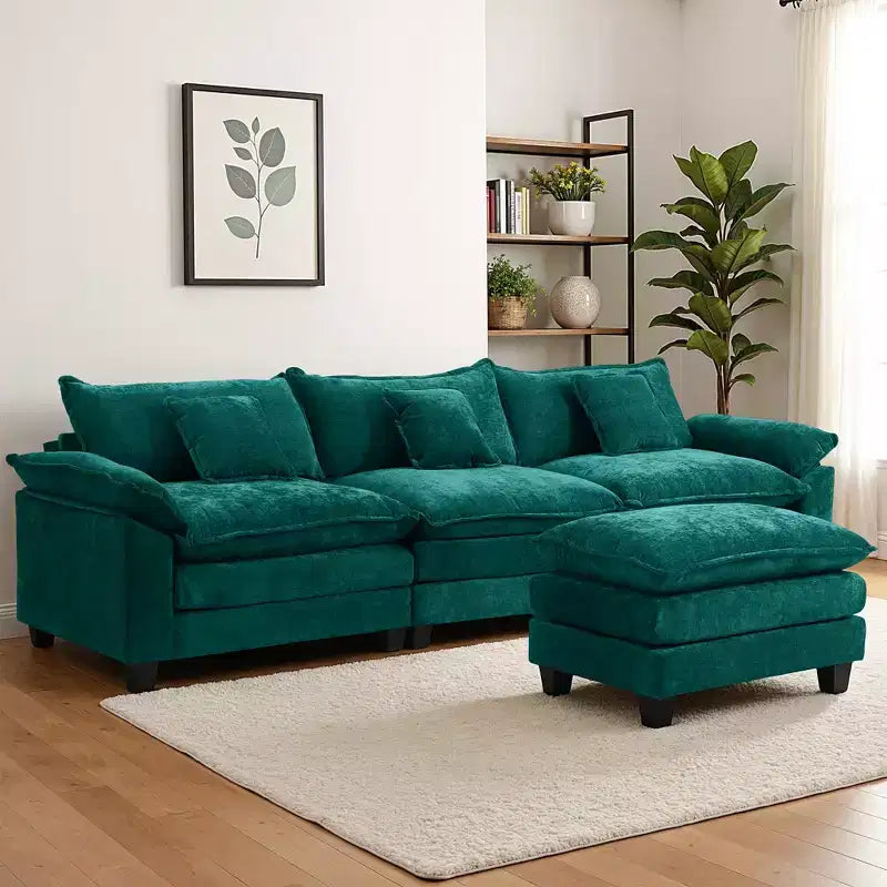 Canapé modulable en forme de L EHMKNP 112, canapé moelleux et confortable avec pouf mobile, coussins d'assise profonds pour salon