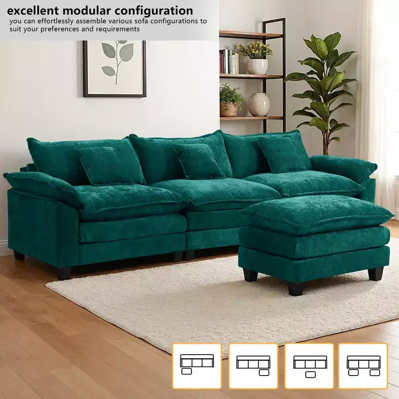 Canapé modulable en forme de L EHMKNP 112, canapé moelleux et confortable avec pouf mobile, coussins d'assise profonds pour salon