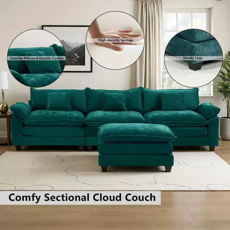 Canapé modulable en forme de L EHMKNP 112, canapé moelleux et confortable avec pouf mobile, coussins d'assise profonds pour salon