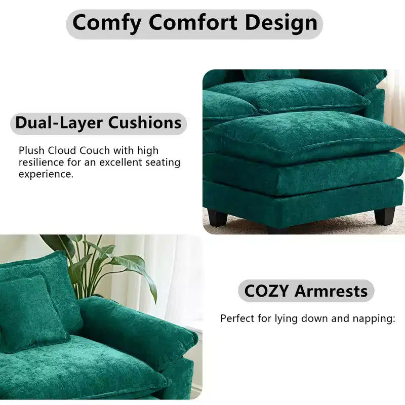 Canapé modulable en forme de L EHMKNP 112, canapé moelleux et confortable avec pouf mobile, coussins d'assise profonds pour salon
