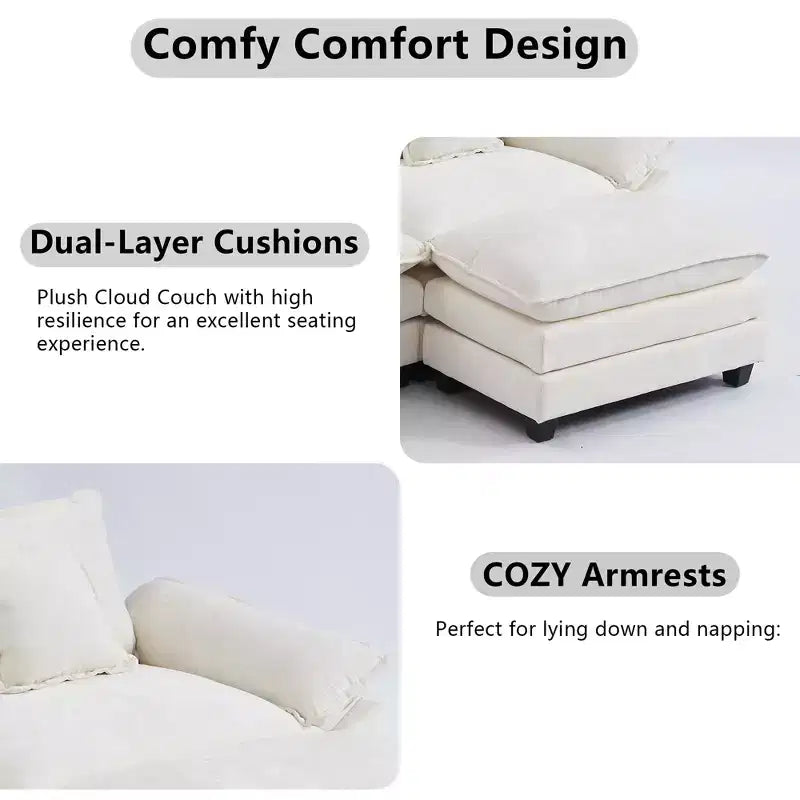 Canapé modulable en forme de L EHMKNP 112, canapé moelleux et confortable avec pouf mobile, coussins d'assise profonds pour salon