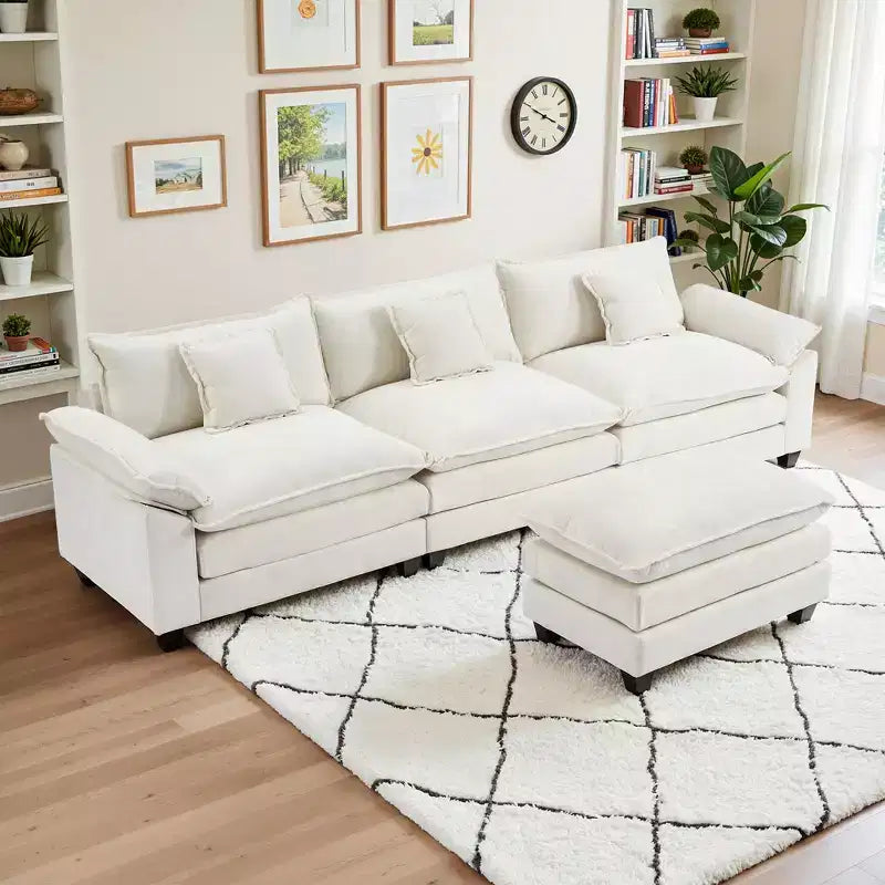 EHMKNP 112 L-Shaped Modular Sectional Sofa  Comfy Cloud Couch with Movable Ottoman, Deep Seat Cushions for Living Room