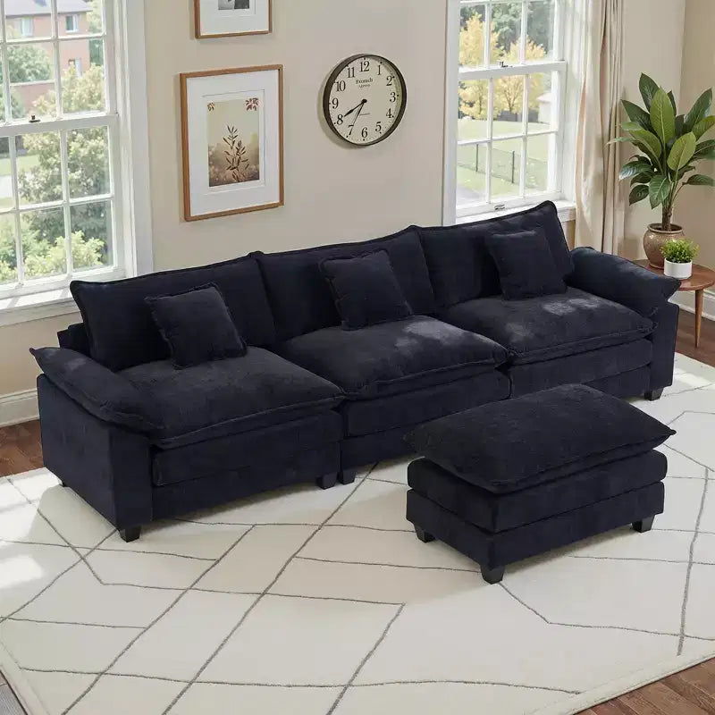 Canapé modulable en forme de L EHMKNP 112, canapé moelleux et confortable avec pouf mobile, coussins d'assise profonds pour salon