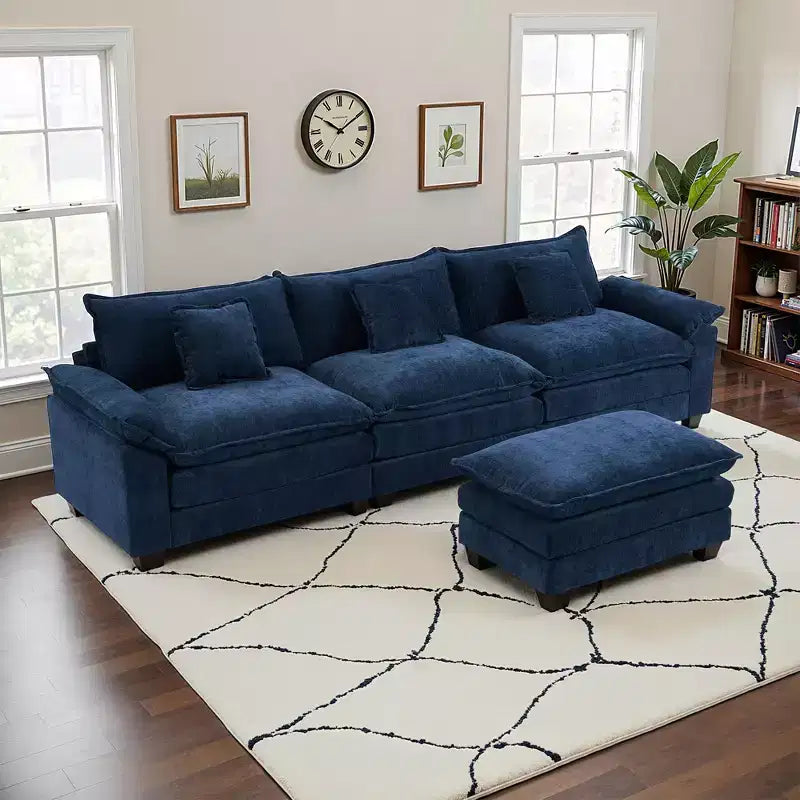 Canapé modulable en forme de L EHMKNP 112, canapé moelleux et confortable avec pouf mobile, coussins d'assise profonds pour salon