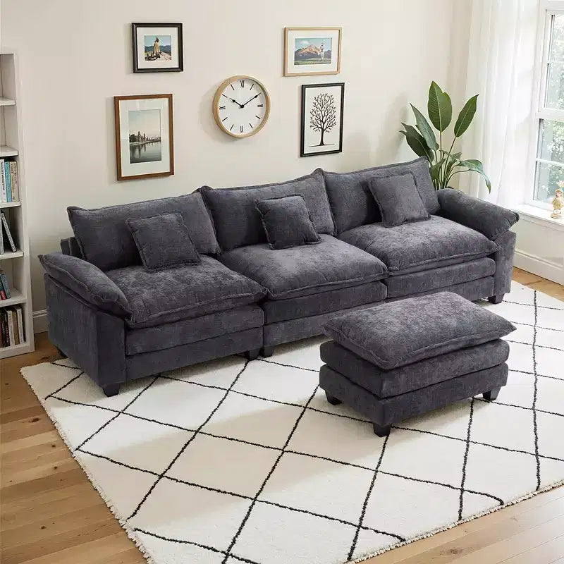 Canapé modulable en forme de L EHMKNP 112, canapé moelleux et confortable avec pouf mobile, coussins d'assise profonds pour salon