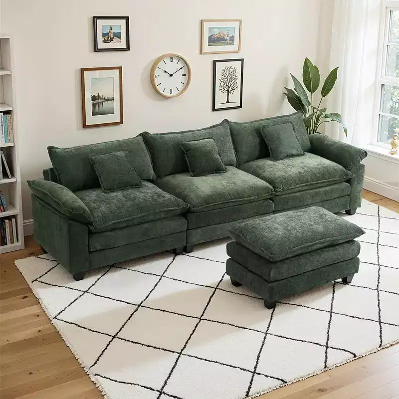 Canapé modulable en forme de L EHMKNP 112, canapé moelleux et confortable avec pouf mobile, coussins d'assise profonds pour salon