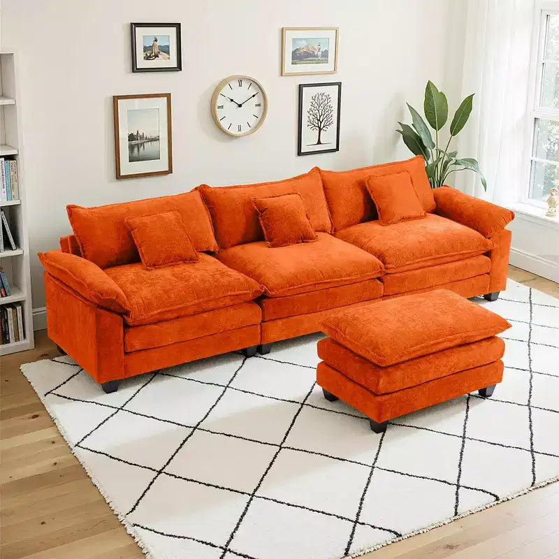 Canapé modulable en forme de L EHMKNP 112, canapé moelleux et confortable avec pouf mobile, coussins d'assise profonds pour salon