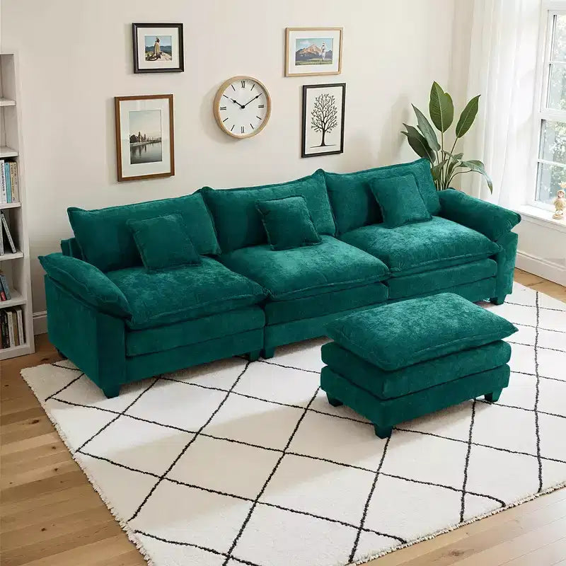 Canapé modulable en forme de L EHMKNP 112, canapé moelleux et confortable avec pouf mobile, coussins d'assise profonds pour salon
