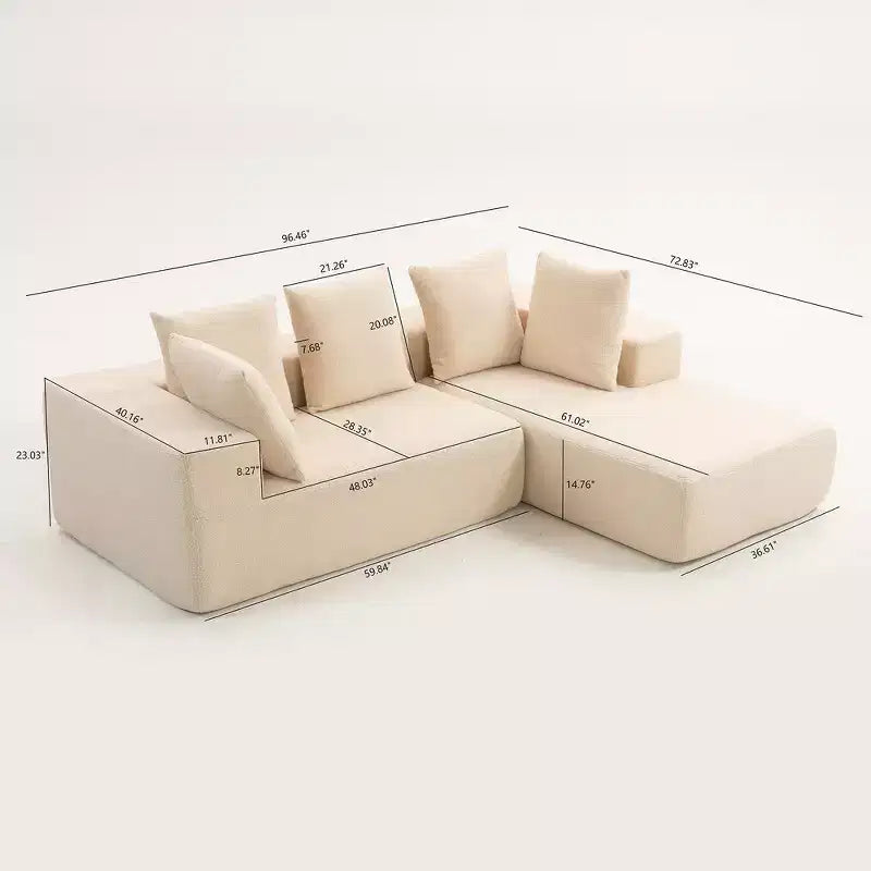 Canapé modulaire Whisen moderne en L, canapé-lit entièrement en mousse compressée avec coussins moelleux, 5 oreillers