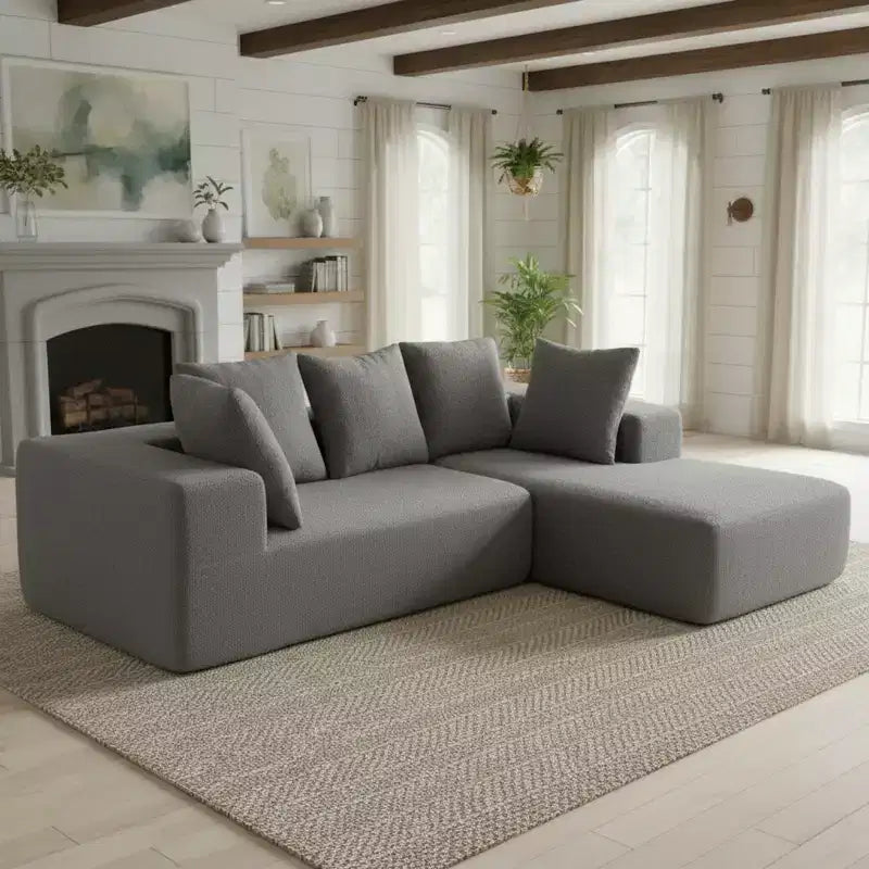 Canapé modulaire Whisen moderne en L, canapé-lit entièrement en mousse compressée avec coussins moelleux, 5 oreillers