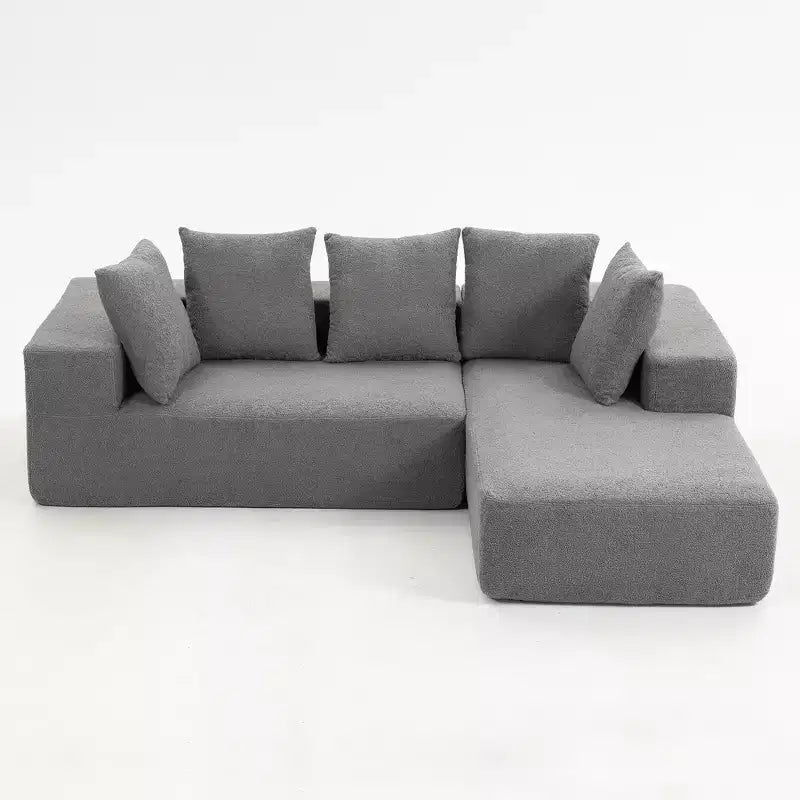 Canapé modulaire Whisen moderne en L, canapé-lit entièrement en mousse compressée avec coussins moelleux, 5 oreillers