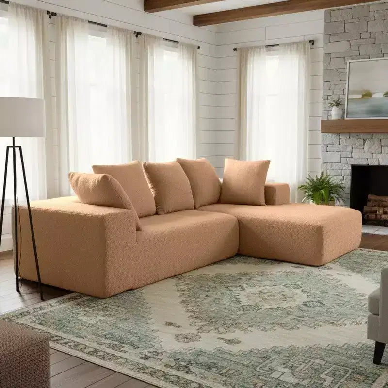 Canapé modulaire Whisen moderne en L, canapé-lit entièrement en mousse compressée avec coussins moelleux, 5 oreillers