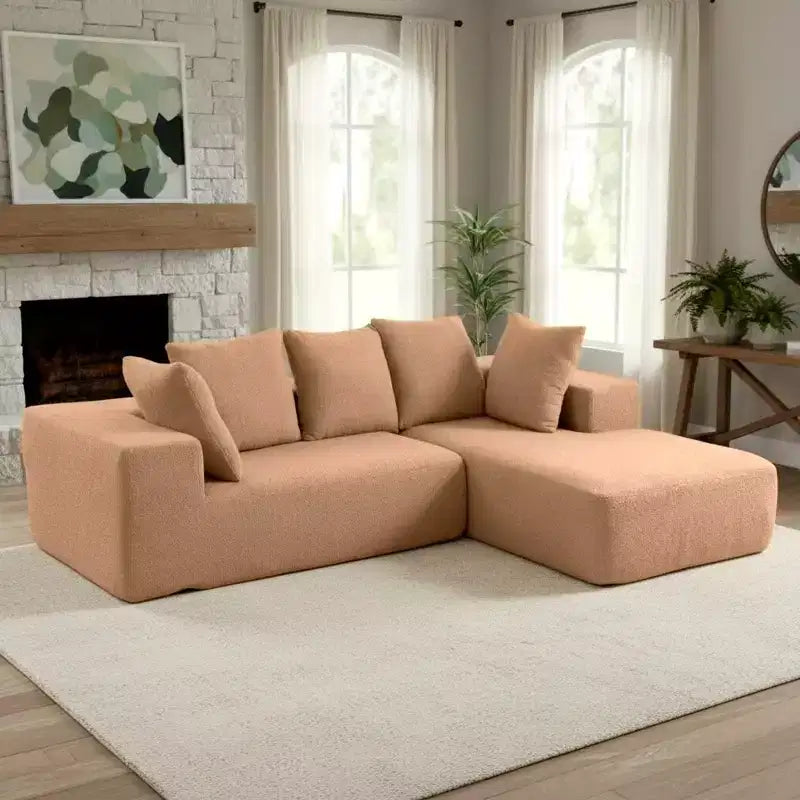 Canapé modulaire Whisen moderne en L, canapé-lit entièrement en mousse compressée avec coussins moelleux, 5 oreillers