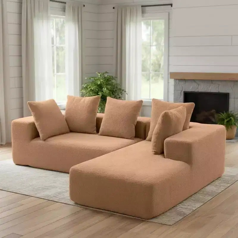 Canapé modulaire Whisen moderne en L, canapé-lit entièrement en mousse compressée avec coussins moelleux, 5 oreillers