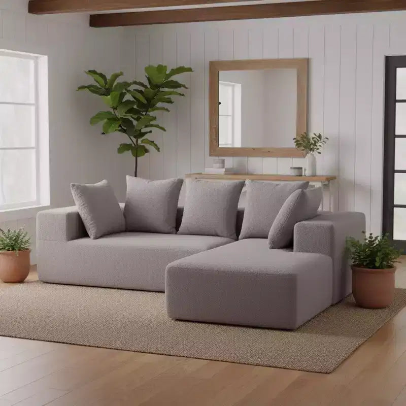 Canapé modulaire Whisen moderne en L, canapé-lit entièrement en mousse compressée avec coussins moelleux, 5 oreillers