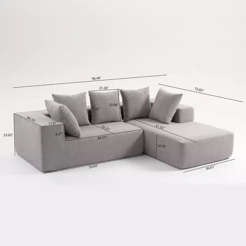 Canapé modulaire Whisen moderne en L, canapé-lit entièrement en mousse compressée avec coussins moelleux, 5 oreillers