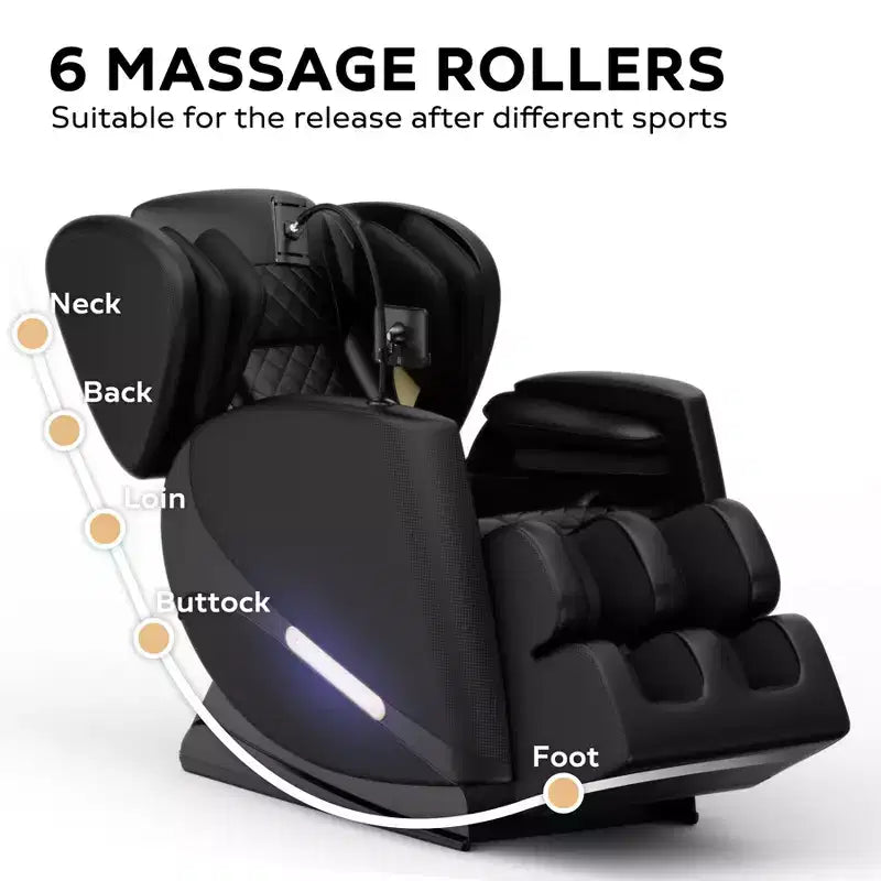 Fauteuil de massage relaxant, Fauteuil de massage corporel complet avec 5 modes automatiques, 8 rouleaux fixes, Repose-pieds rétractable, Fauteuil de massage zéro gravité