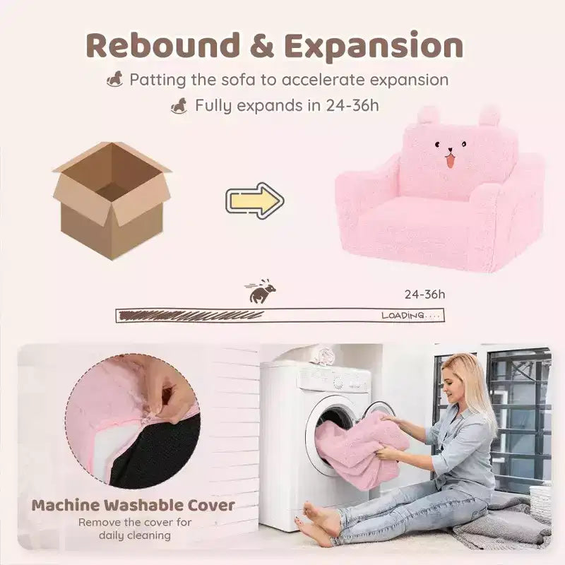 Canapé pour enfant Kinder King, lit pliant 2 en 1 pour bébé, pour salle de jeux, rose