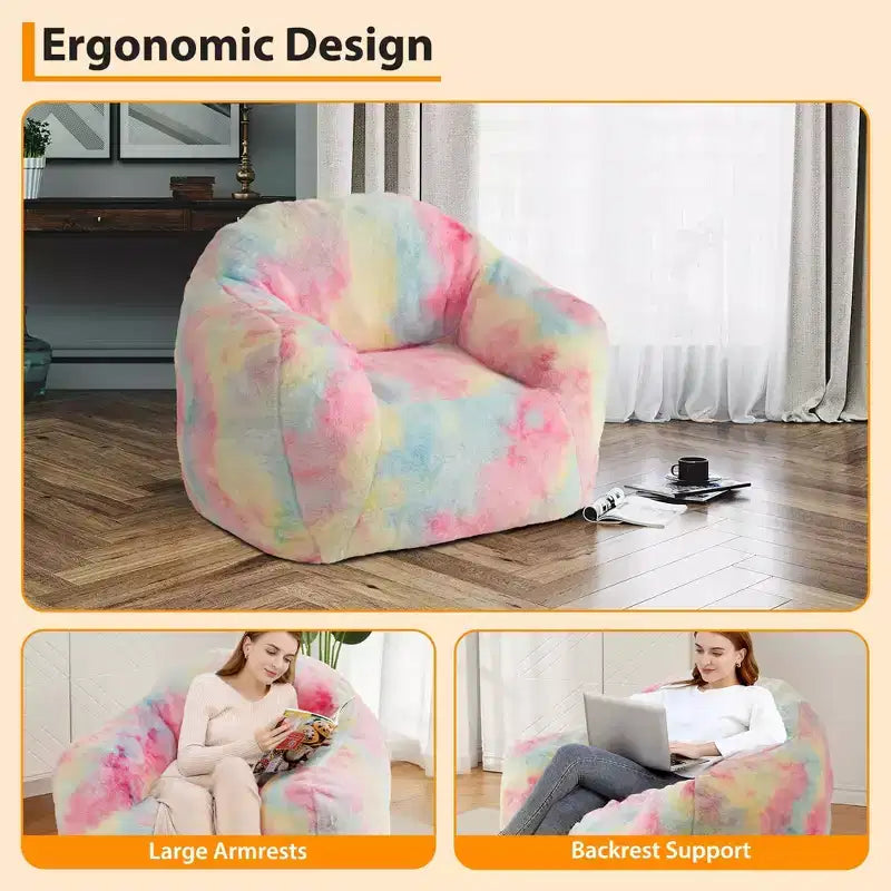 Fauteuil poire avec accoudoir et dossier, Fauteuil de salon en mousse à mémoire de forme et fausse fourrure moelleuse, Fauteuil canapé poire ergonomique pour salon, chambre, bureau Rose