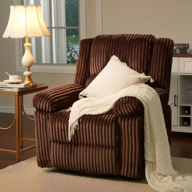 Fauteuil inclinable en velours côtelé, canapé inclinable manuel avec poignée, accoudoirs rembourrés, rembourrage épais, poche latérale, salon, chambre, salle de cinéma maison, gris foncé