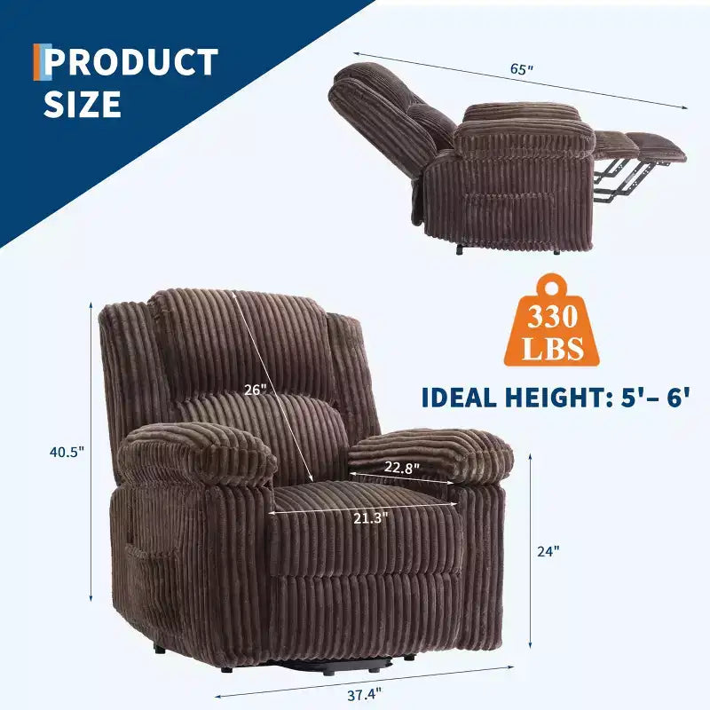 Fauteuil inclinable en velours côtelé, canapé inclinable manuel avec poignée, accoudoirs rembourrés, rembourrage épais, poche latérale, salon, chambre, salle de cinéma maison, gris foncé