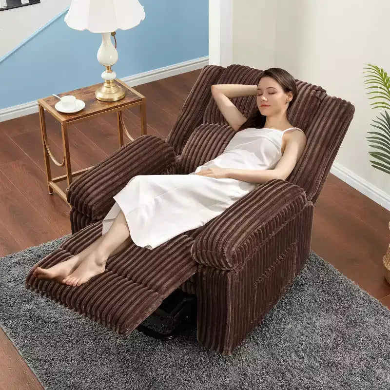 Fauteuil inclinable en velours côtelé, canapé inclinable manuel avec poignée, accoudoirs rembourrés, rembourrage épais, poche latérale, salon, chambre, salle de cinéma maison, gris foncé
