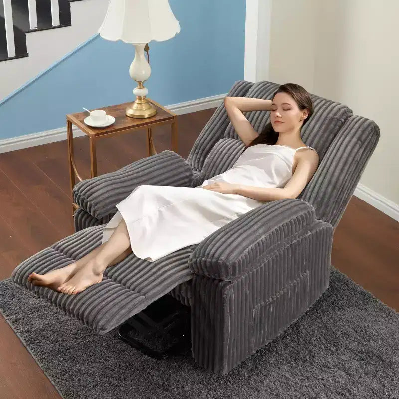 Fauteuil inclinable en velours côtelé, canapé inclinable manuel avec poignée, accoudoirs rembourrés, rembourrage épais, poche latérale, salon, chambre, salle de cinéma maison, gris foncé