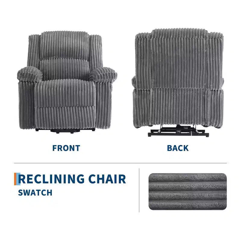 Fauteuil inclinable en velours côtelé, canapé inclinable manuel avec poignée, accoudoirs rembourrés, rembourrage épais, poche latérale, salon, chambre, salle de cinéma maison, gris foncé
