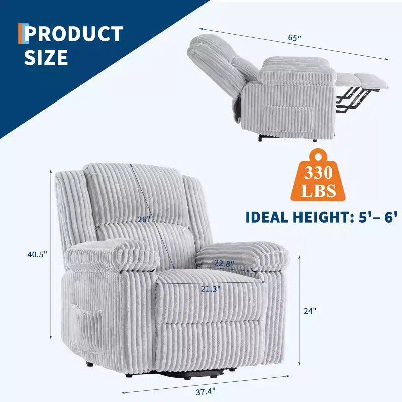 Fauteuil inclinable en velours côtelé, canapé inclinable manuel avec poignée, accoudoirs rembourrés, rembourrage épais, poche latérale, salon, chambre, salle de cinéma maison, gris foncé