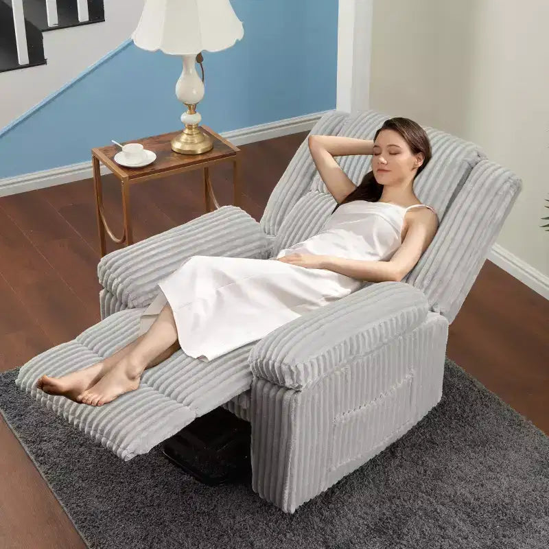 Fauteuil inclinable en velours côtelé, canapé inclinable manuel avec poignée, accoudoirs rembourrés, rembourrage épais, poche latérale, salon, chambre, salle de cinéma maison, gris foncé